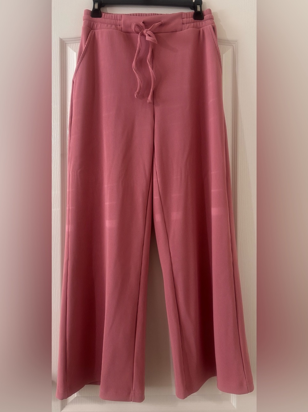 ZENANA Ribbed Lounge Set Dusty Rose Batwing Top Wide Leg Pants M NWOT - Picture 5 of 9